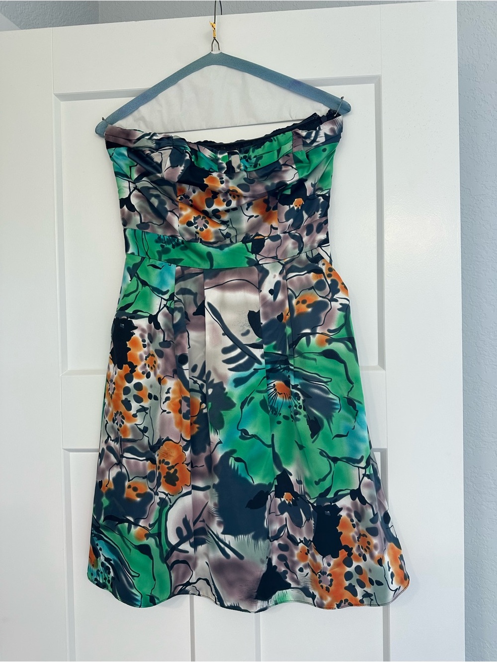 The Limited Strapless Floral Print Dress in Green, Orange, Black
